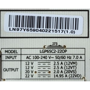 FUENTE DE PODER PARA TV LG OLED EVO / NUMERO DE PARTE 65904022 / EAY65904022 / LGP65C2-00OP / EPCA48CC1B / 3PCR03065C / PANEL AC650AQL CQA1_RS / MODELO OLED65C2PUA / OLED65C2PUA.DUSQLJR / OLED65C2AUA / OLED65C2AUA.DUSQLJR